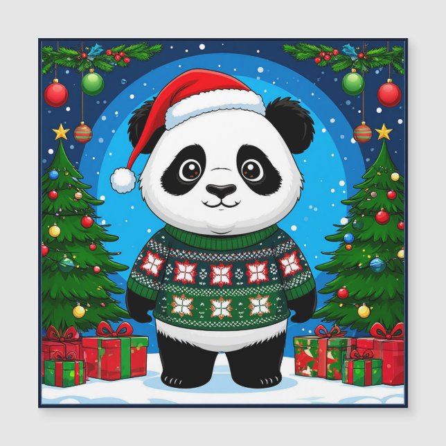 Joli panda en pull de Noël portant un chapeau de P (Devant)