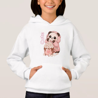 Joli panda en sweat à capuche rose avec chocolat c