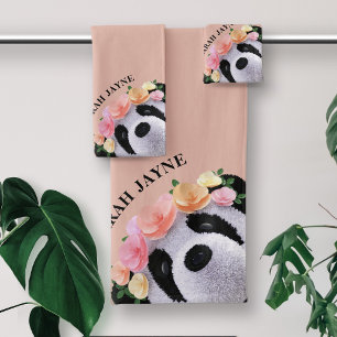 Joli Panda Ours Girl Peach Ensemble de serviettes 