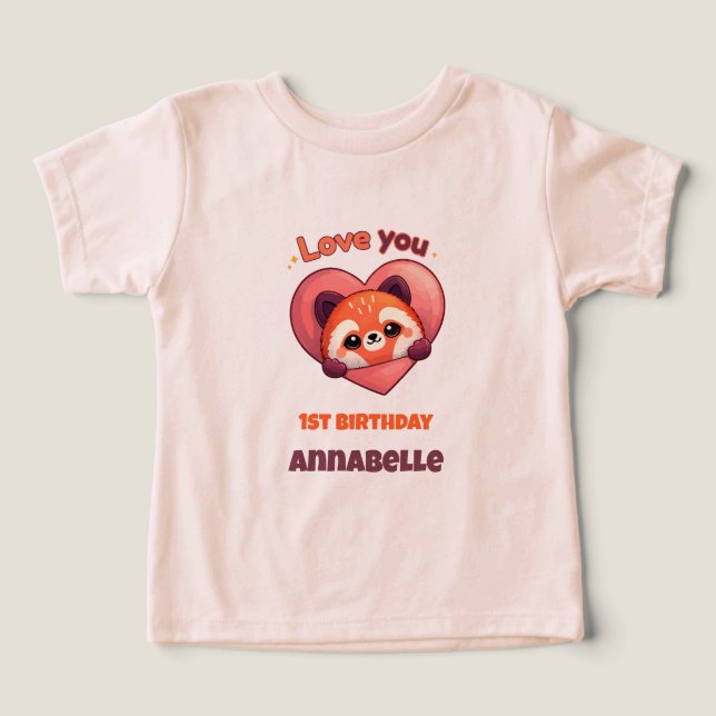 Joli Panda Rouge - Fille pour son 1er Anniversaire (Design Recto)