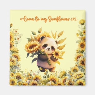 Joli panda tenant des tournesols Magnet carré