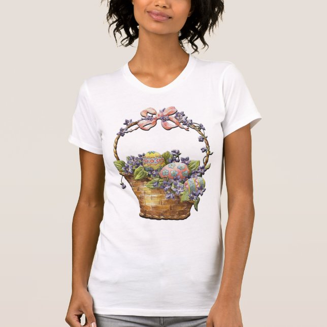 Joli panier de Pâques sur T-shirt blanc (Devant)