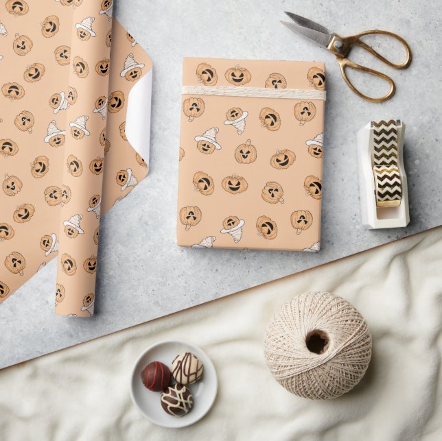 Joli papier cadeau à motif de citrouille pastel po (Artisanat)