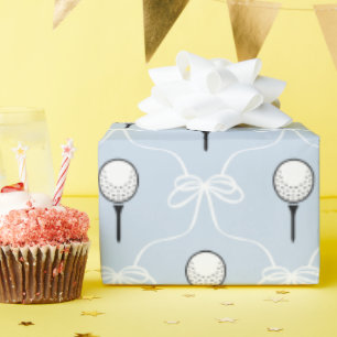 Joli papier cadeau à motif golf avec nœud blanc et