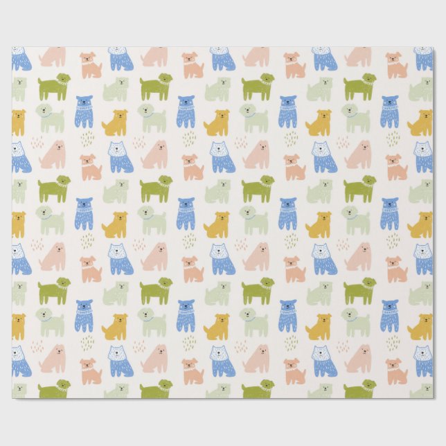 Joli papier cadeau aux crayons de couleur chiens  (Plat)