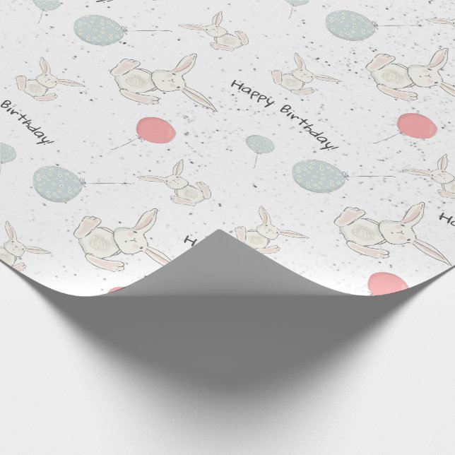 Joli papier cadeau d'anniversaire lapin et ballons (Coin)