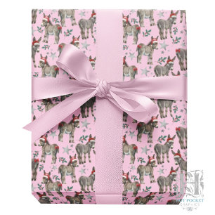 Joli papier cadeau de Noël Âne rose