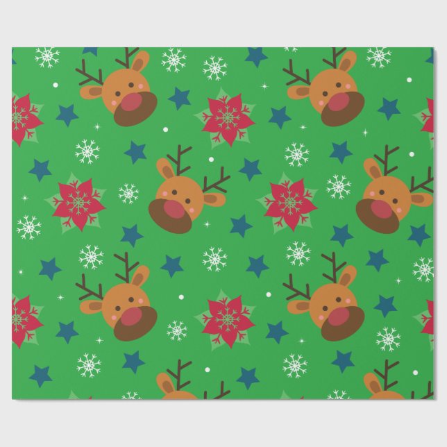 Joli papier cadeau de Noël avec renne et flocon de (Plat)