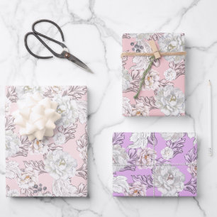 Joli papier cadeau floral avec pivoines et feuille