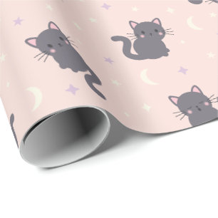 Joli Papier Cadeau Gris Rose Chat