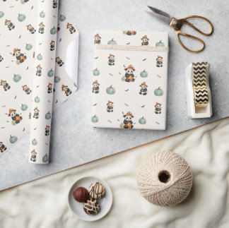 Joli papier cadeau Panda Citrouille pour Halloween