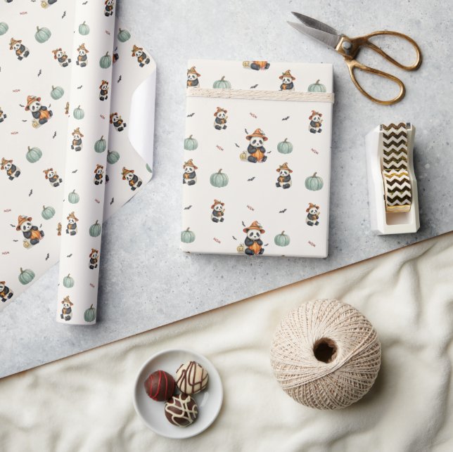Joli papier cadeau Panda Citrouille pour Halloween (Artisanat)