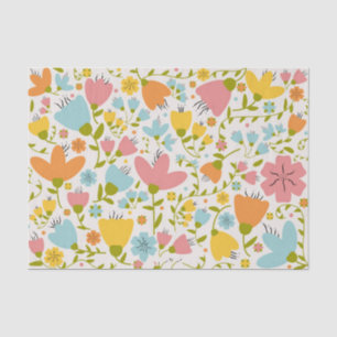 Joli papier de soie floral rose pastel bleu jaune