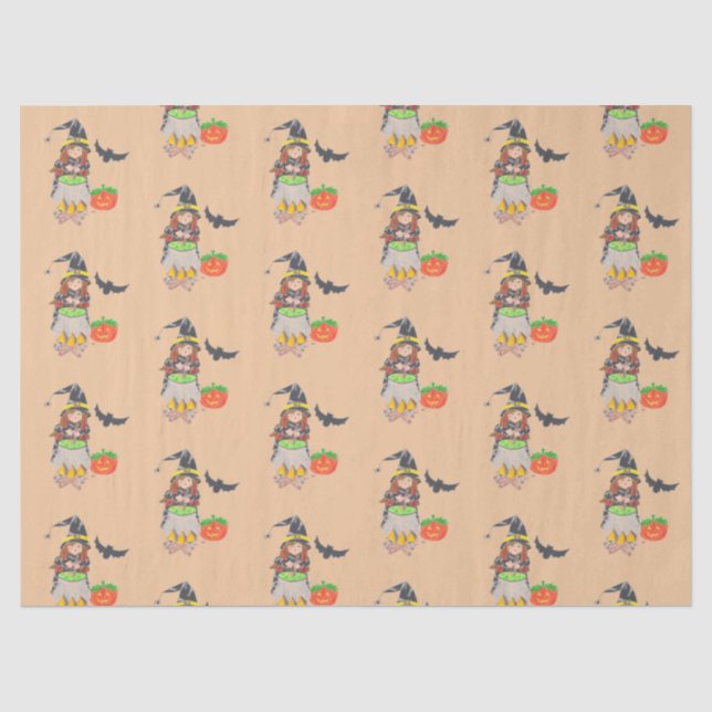 Joli papier de soie Halloween sorcière (Recto)