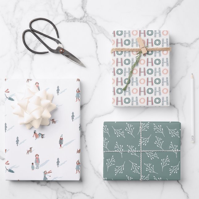 Joli papier d'emballage de Noël vert (Winter Fun Cute Green Christmas Wrapping Paper by Painted Paperie
)