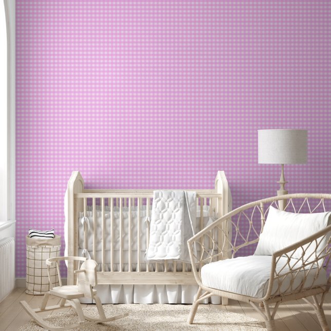 Joli papier peint à carreaux buffle rose à décolle (Enfants)