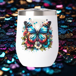 Joli papillon bleu et fleurs