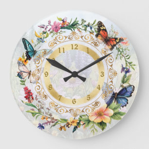 Joli Papillon D'été Horloge Florale