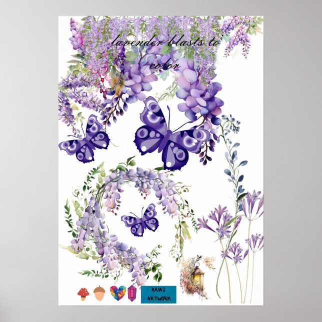 joli papillon et affiche murale de chambre lavande (Devant)