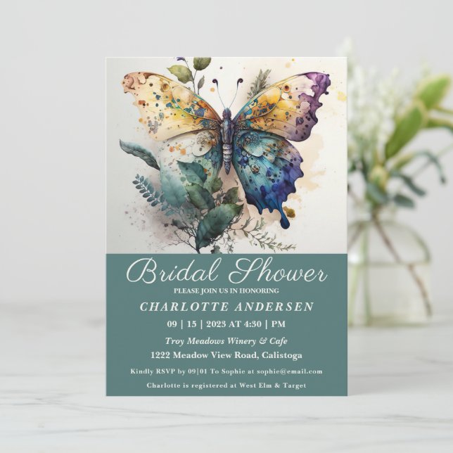 Joli papillon Jardin Bridal Douche Invitation (Debout devant)