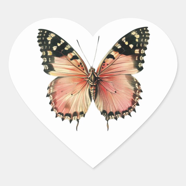 Joli Papillon Sur Autocollant En Forme De Coeur (Devant)