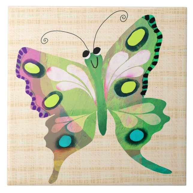 Joli papillon sur carreau de céramique bleu (Devant)