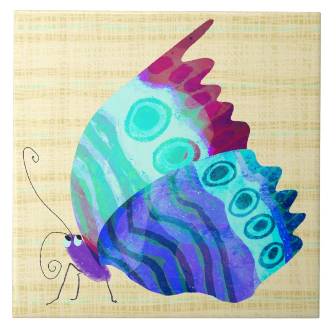 Joli papillon sur carreau en céramique bleu (Devant)