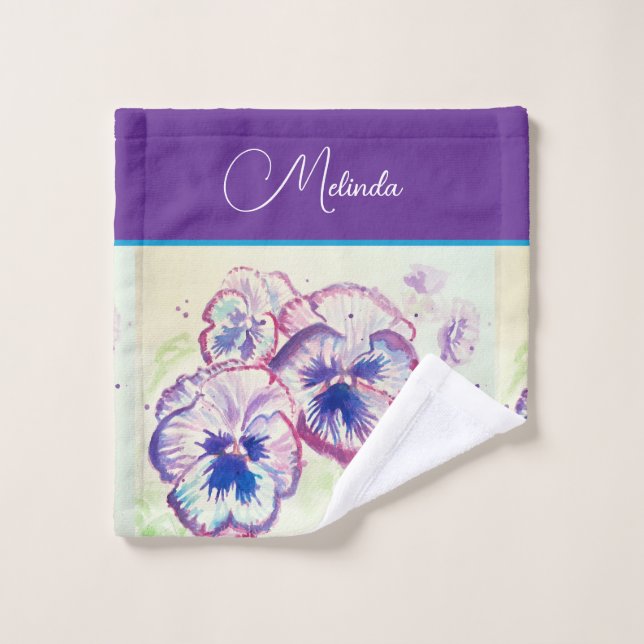 Joli Pastel Floral Pensée Violet Aquarelle  (Gant de toilette)
