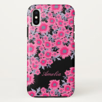 Joli pavot rose noir damassé nom coque iphone