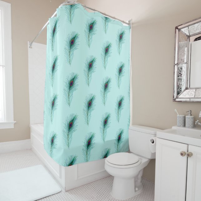 Joli Peacock Turquoise Plumes Douche Rideau (En situation)