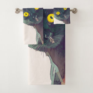Joli Peeking Chat Serviette de bain ensemble