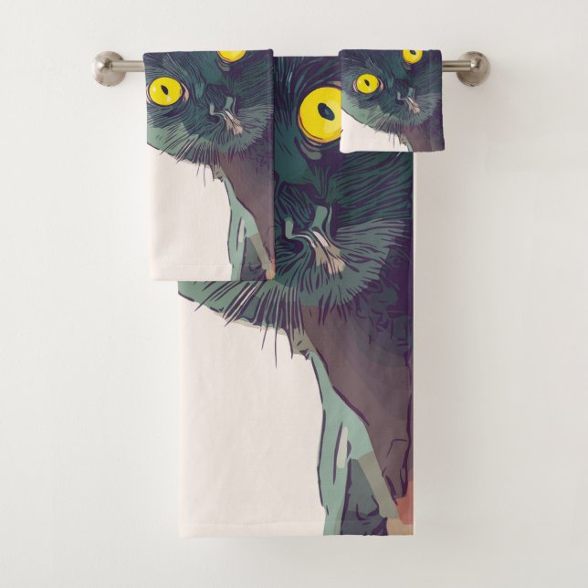 Joli Peeking Chat Serviette de bain ensemble (En situation)