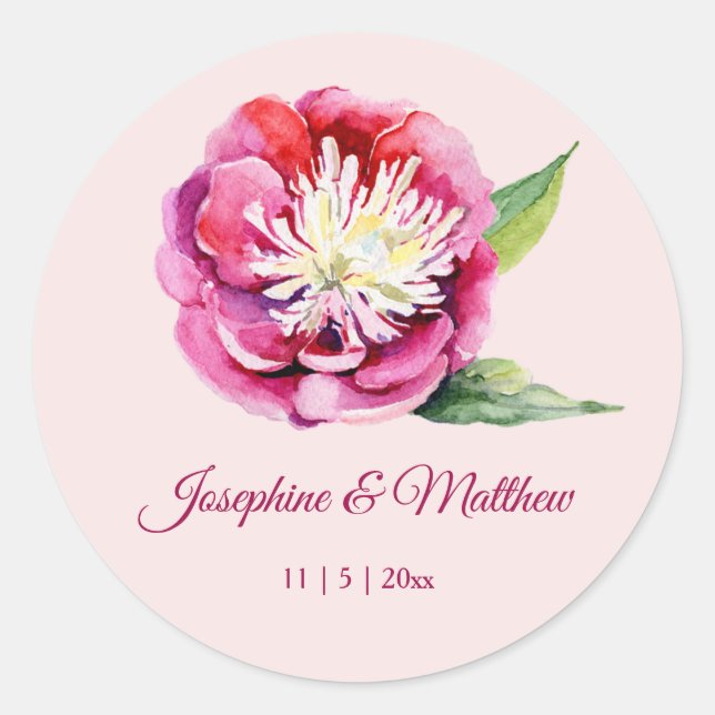Joli Peony Aquarelle Mariage Stickers (Devant)