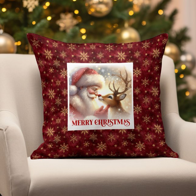 Joli Père Noël Rudolph Coussin de Noël   (Cute Santa Claus Rudolph Christmas Throw Pillow Decor

)
