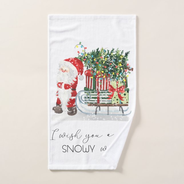 Joli Père Noël, traîneau, cadeaux  (Serviette à main)