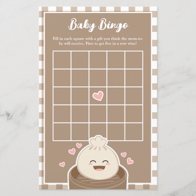 Joli Petit Baby shower Dumpling Jeu de Bingo (Devant)
