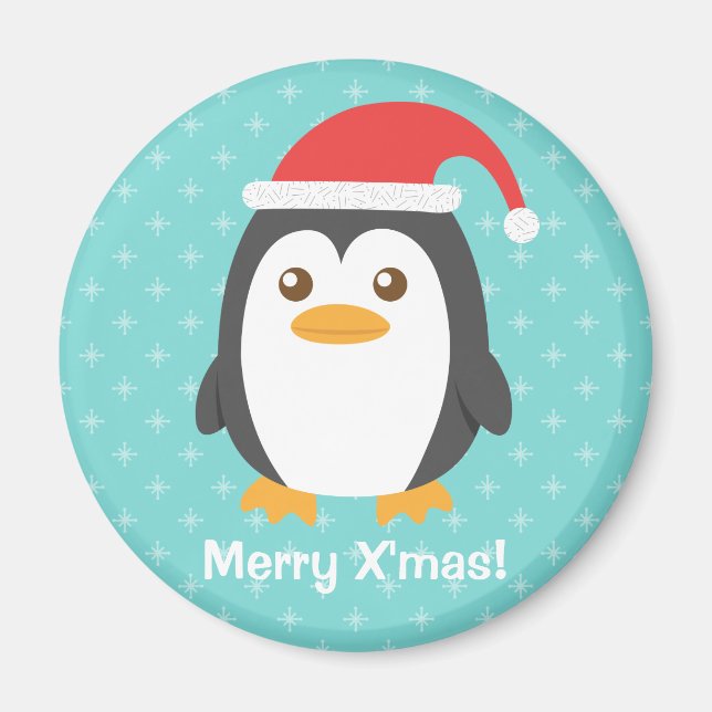 Joli Petit Chapeau de Noël de Manchot Magnet (Devant)