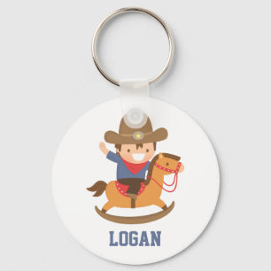 Joli Petit Cow-Boy sur Porte-Clés Cheval à Bascule