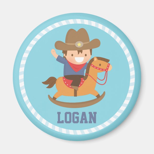 Joli Petit Cowboy sur Cheval à Bascule Magnet (Devant)