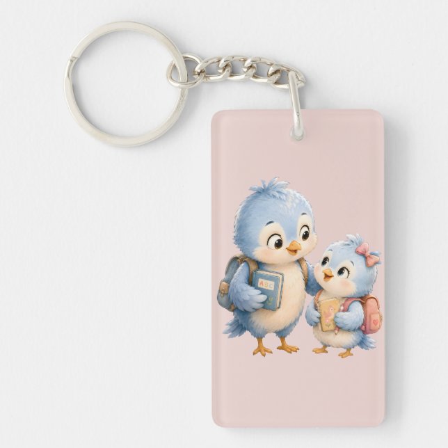 Joli petit frère oiseau en acrylique porte-clés (Devant)