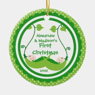 Joli Petit Pois Premier Noël de Jumeaux Ornement