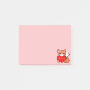 Joli Petit Renard sur des Post-it Rose Clair