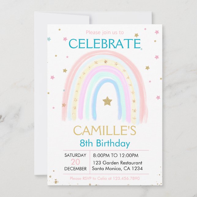 Joli Pink Pastel Or Arc-en-ciel invitation (Devant)