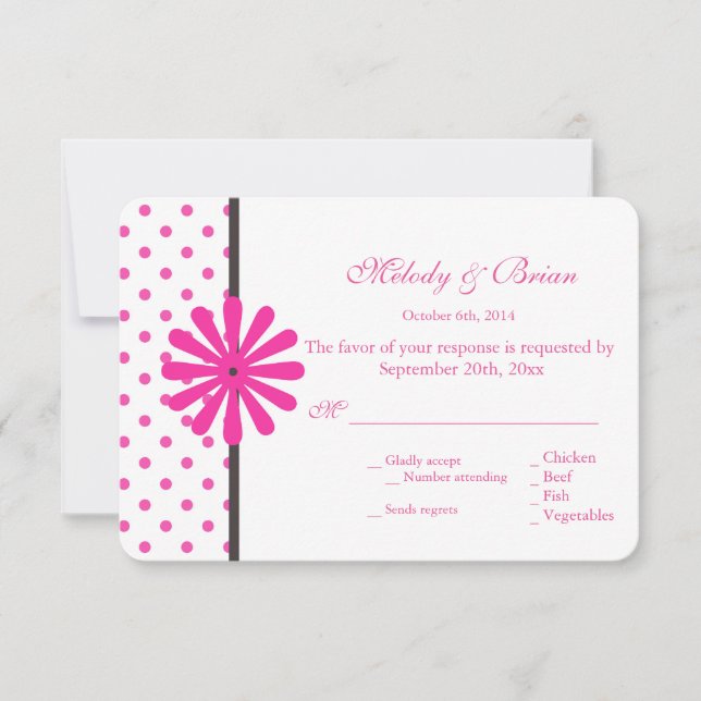 Joli pois roses et fleur mariage RSVP (Devant)
