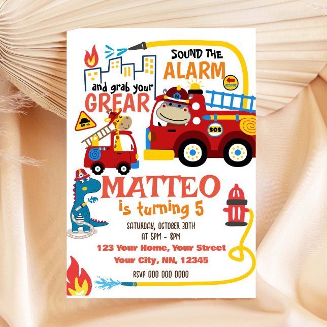 Joli pompier Anniversaire Invitation garçon (Créateur téléchargé)