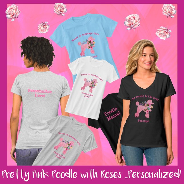 Joli poodle rose joli T-shirt de femme personnalis (Créateur téléchargé)