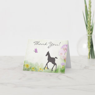 Joli poulain et papillon Cheval Merci Cartes