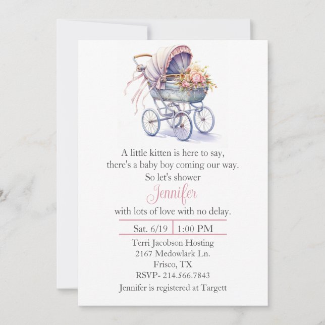 Joli Pram Baby shower Invitation (Devant)