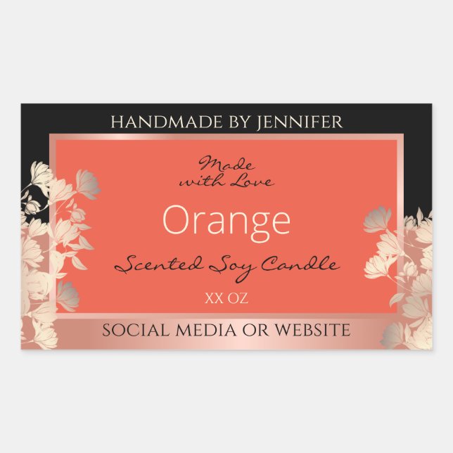 Joli produit Floral Étiquette Orange Rouge Rose Or (Devant)