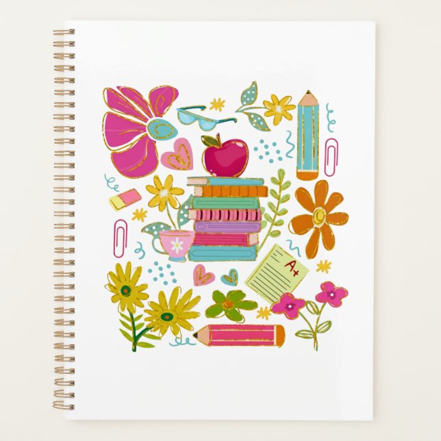 Joli professeur doodle art – Livres, fleurs & écol (Devant)